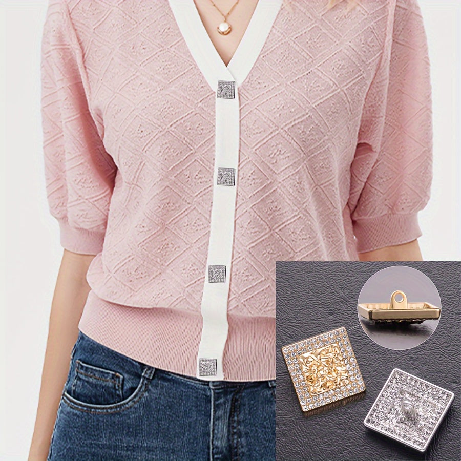 Four Pieces Rhinestone Buttons Zinc Alloy Square Striped Design for Clothing Shoes Bags