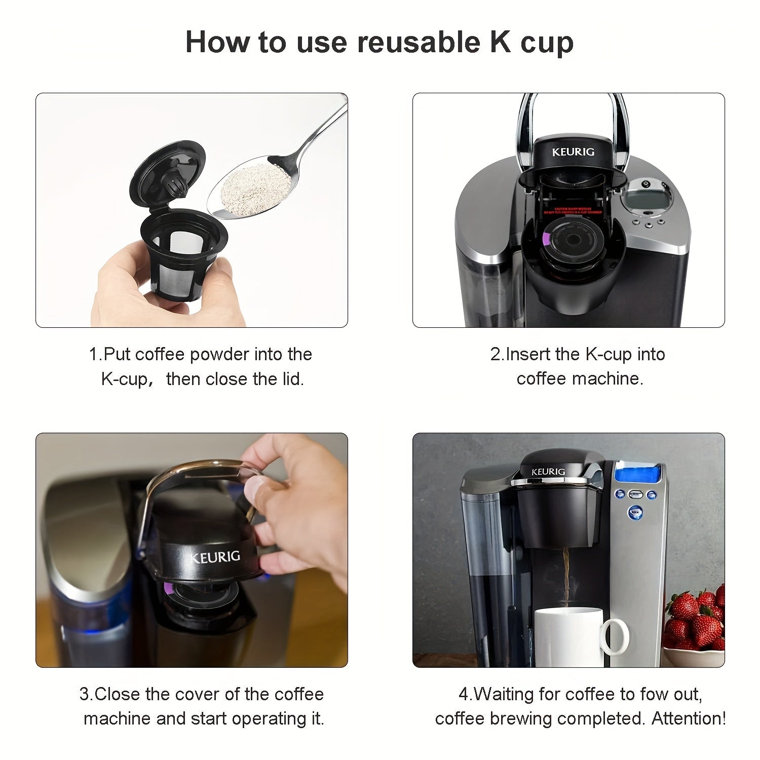 Keurig uchun qayta to'ldiriladigan qayta ishlatiladigan K Kupalari, Keurig 2.0 va 1.0 bilan mos, BPA-siz