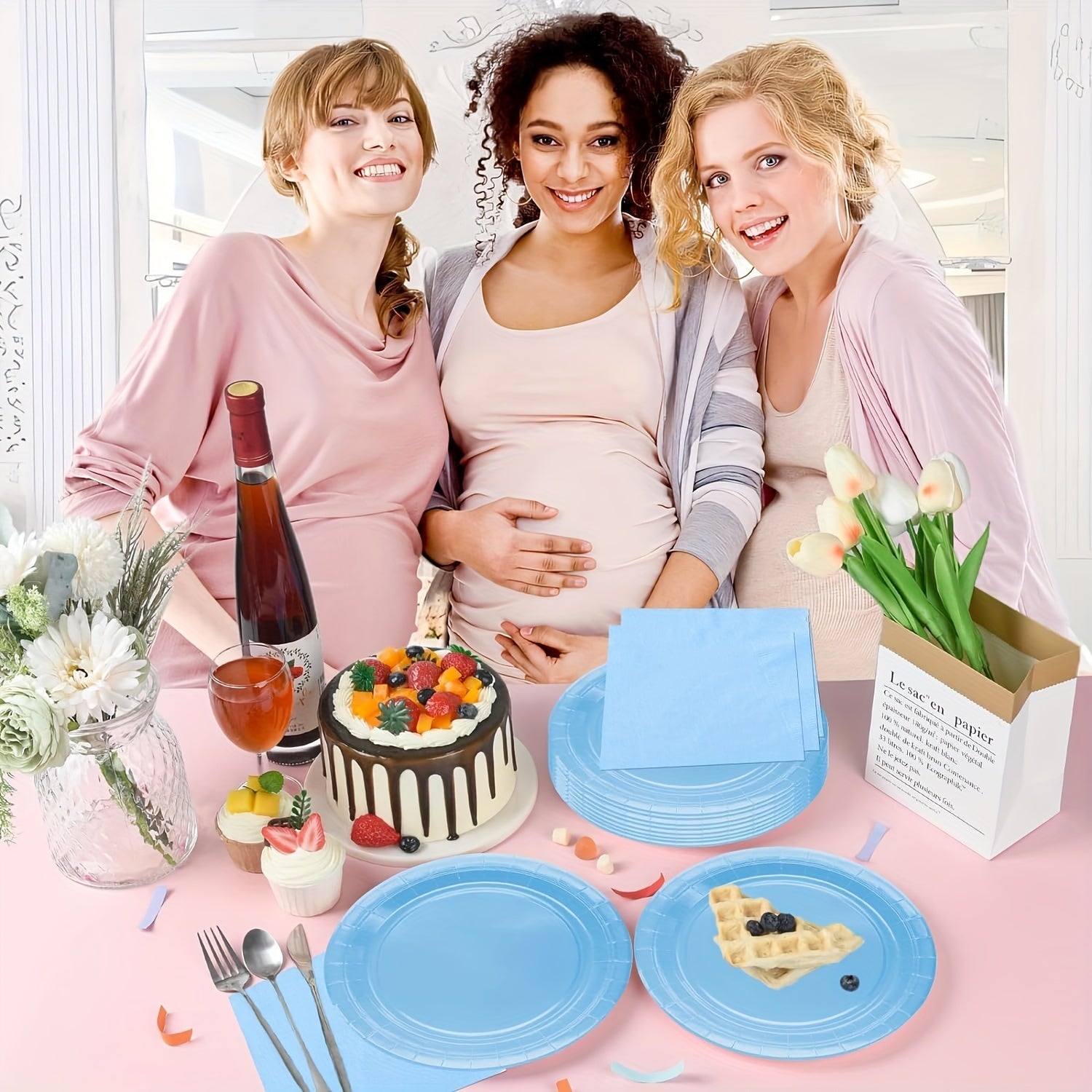 Set de suministros para fiestas azul claro, 10 o 20 piezas: platos, vasos, servilletas para celebraciones