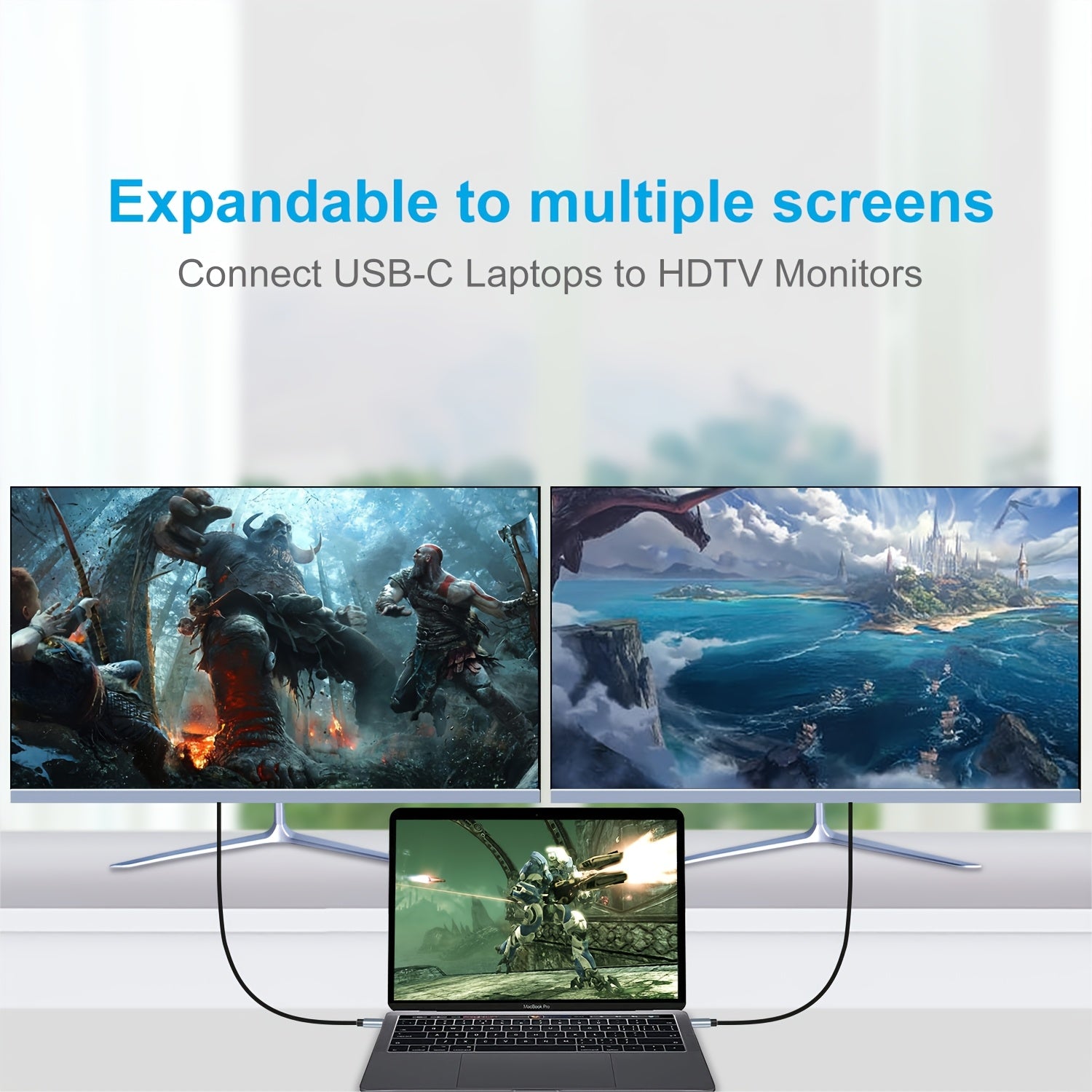 182.88cm USB-C to HDMI Cable 4K HD Flat Male to Male for MacBook iPad Surface Chromebook TV