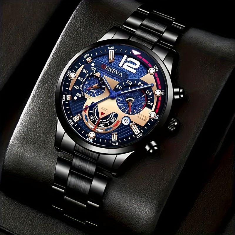 Set of 3 Luxury Stainless Steel Quartz Watches for Men and Women with Precision Time Scale