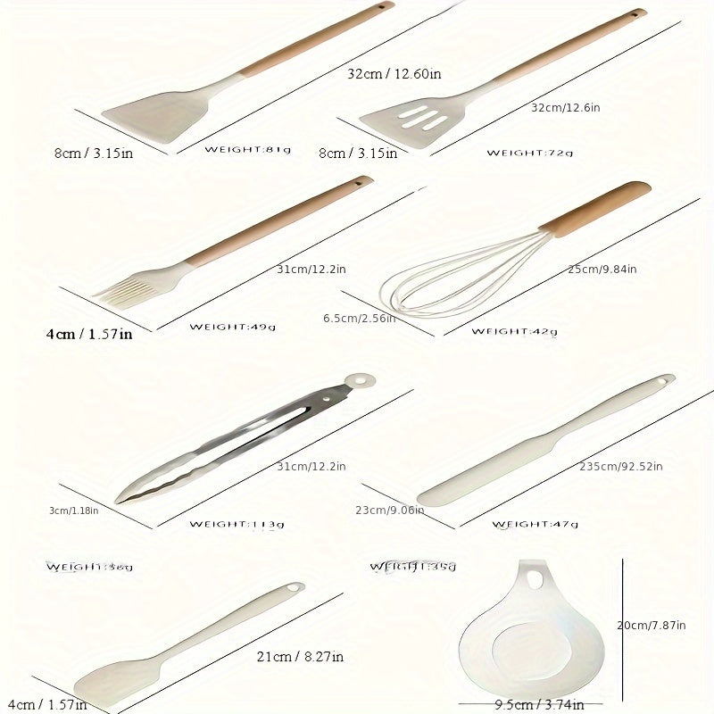 28-Piece Silicone Kitchen Utensil Set with Wooden Handles Non-Stick Washable