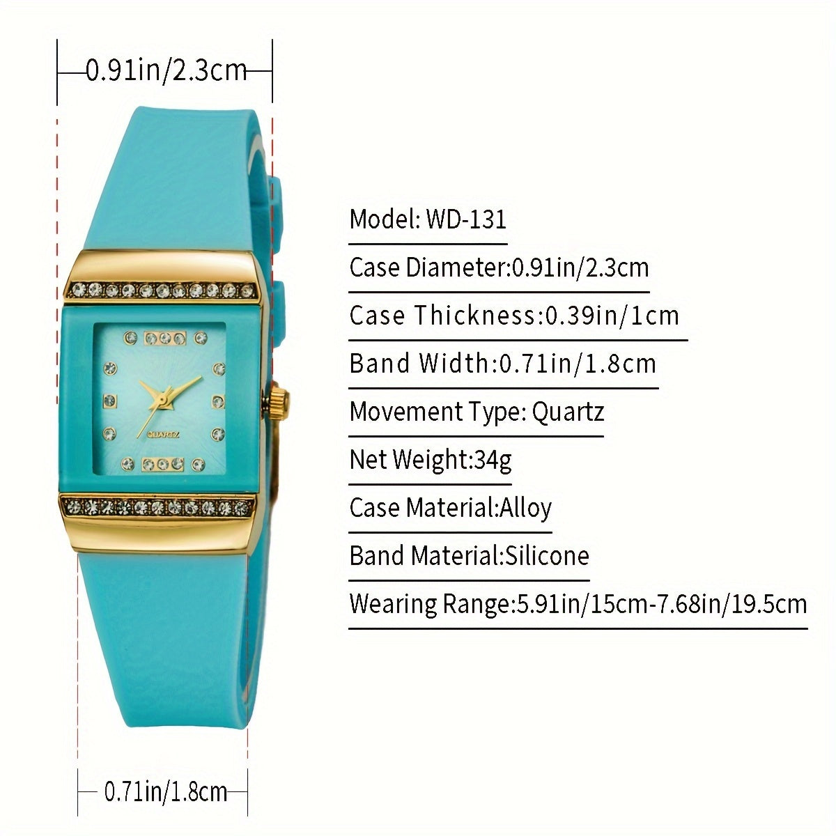 Women's Square Fashion Silicone Watch with Rhinestones and Elegant Design