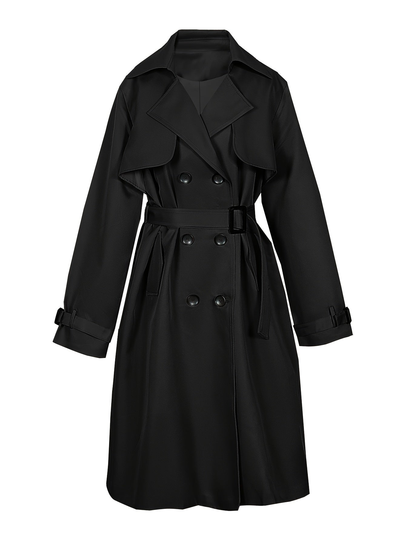 Plus Size Double-Breasted Trench Coat with Lapel Collar Belt for Fall Winter