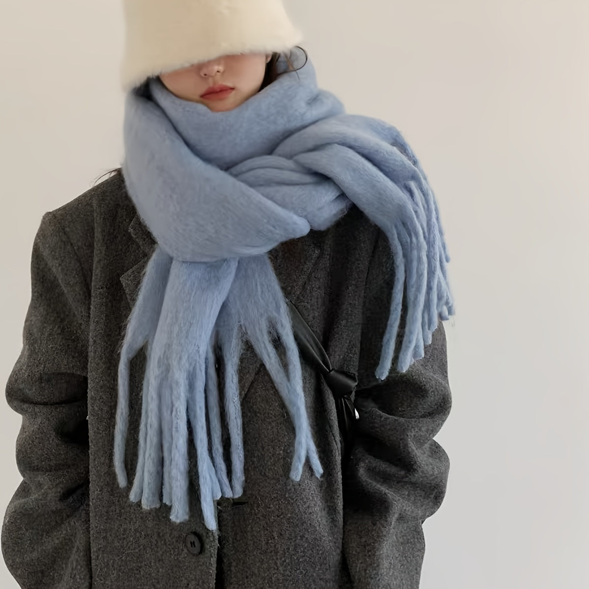 Women's Dog Tail Scarf Winter Soft Polyester Solid Color Autumn Fashion