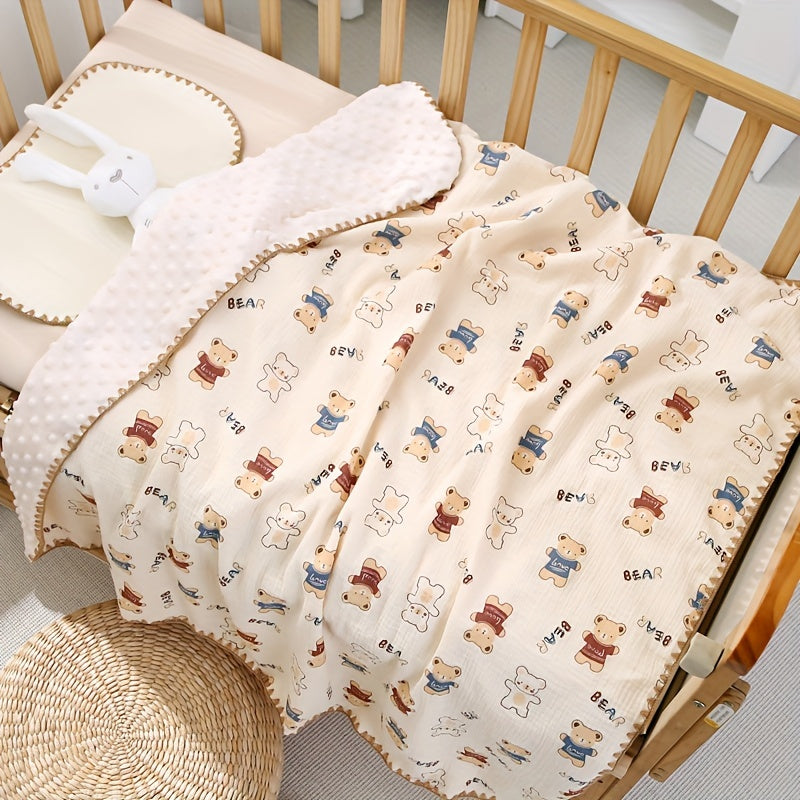 Baby Blanket for Infants 0-3 Years Knit Fabric Cartoon Bean Pattern Khaki Floral All-Season