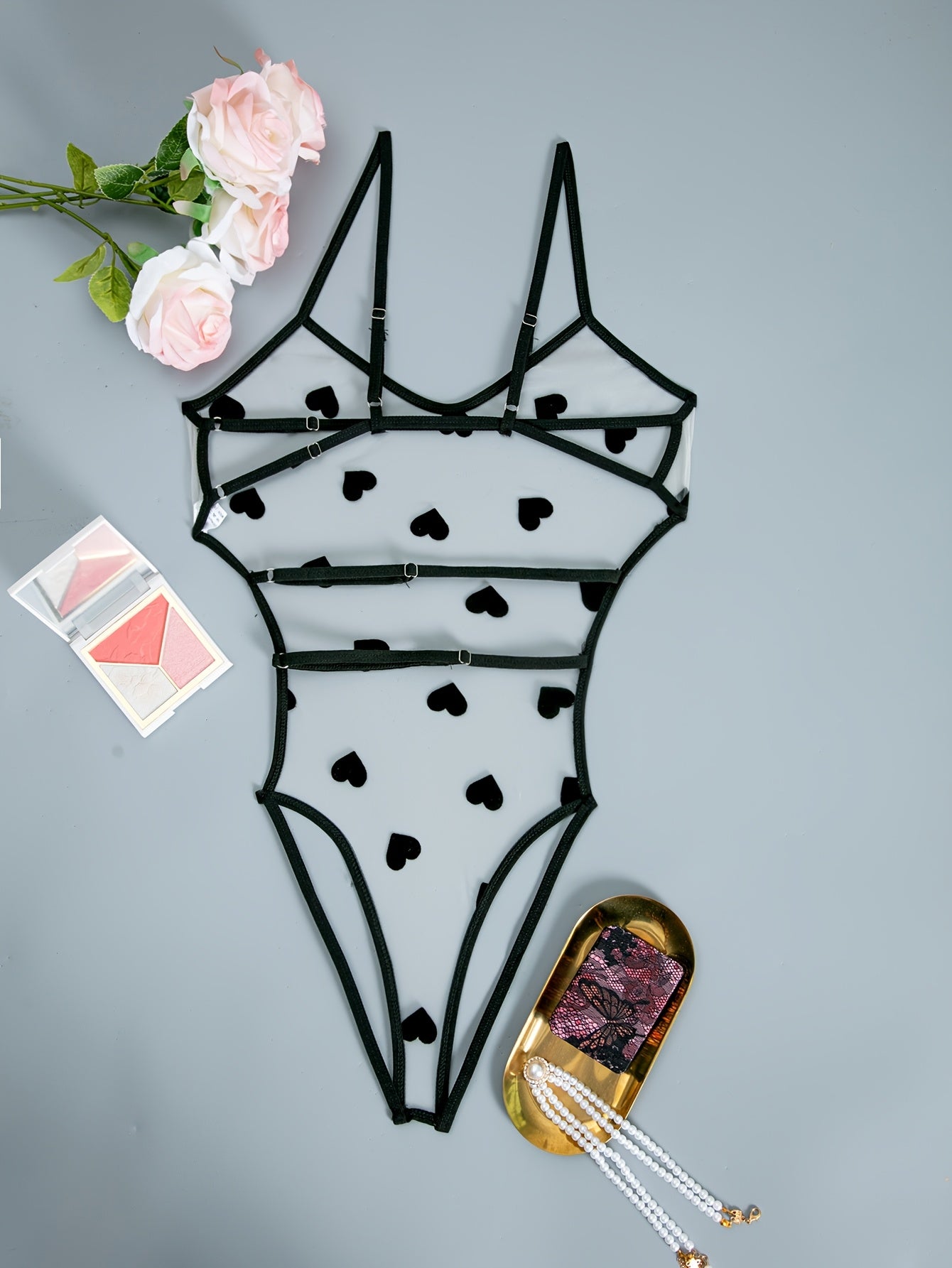 Women’s Mesh Bodysuit Black and White Polka Dot Sheer High-Waisted Cut-Outs