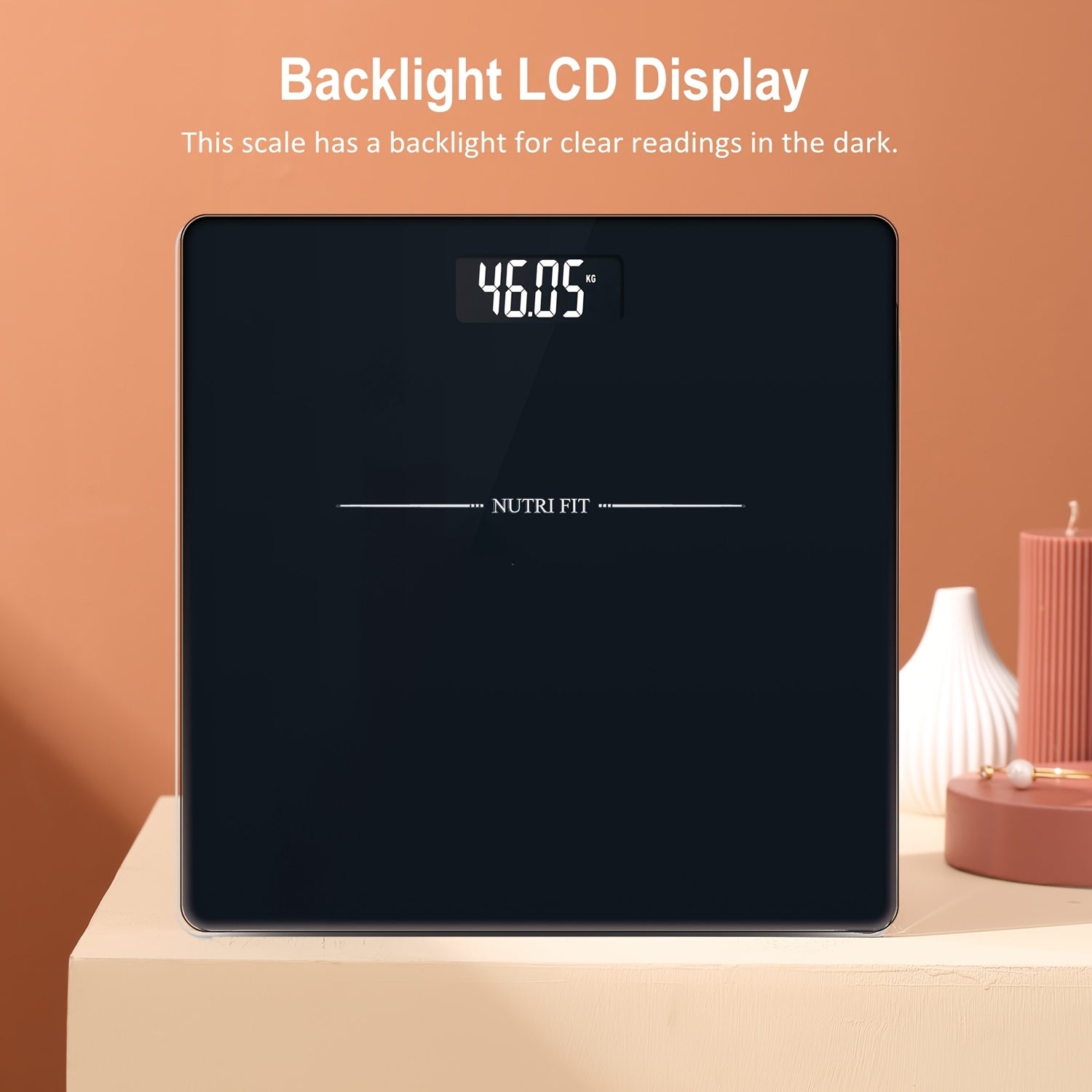 NUTRI FIT Digital Bathroom Scale LCD displey bilan, jismoniy vazn o‘lchash uchun kuchli va aniq, batareyali (Batareyalar kiritilmagan)