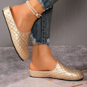 Women's Quilted Mules Slip-On Casual Closed Toe Faux Cover Rubber Sole