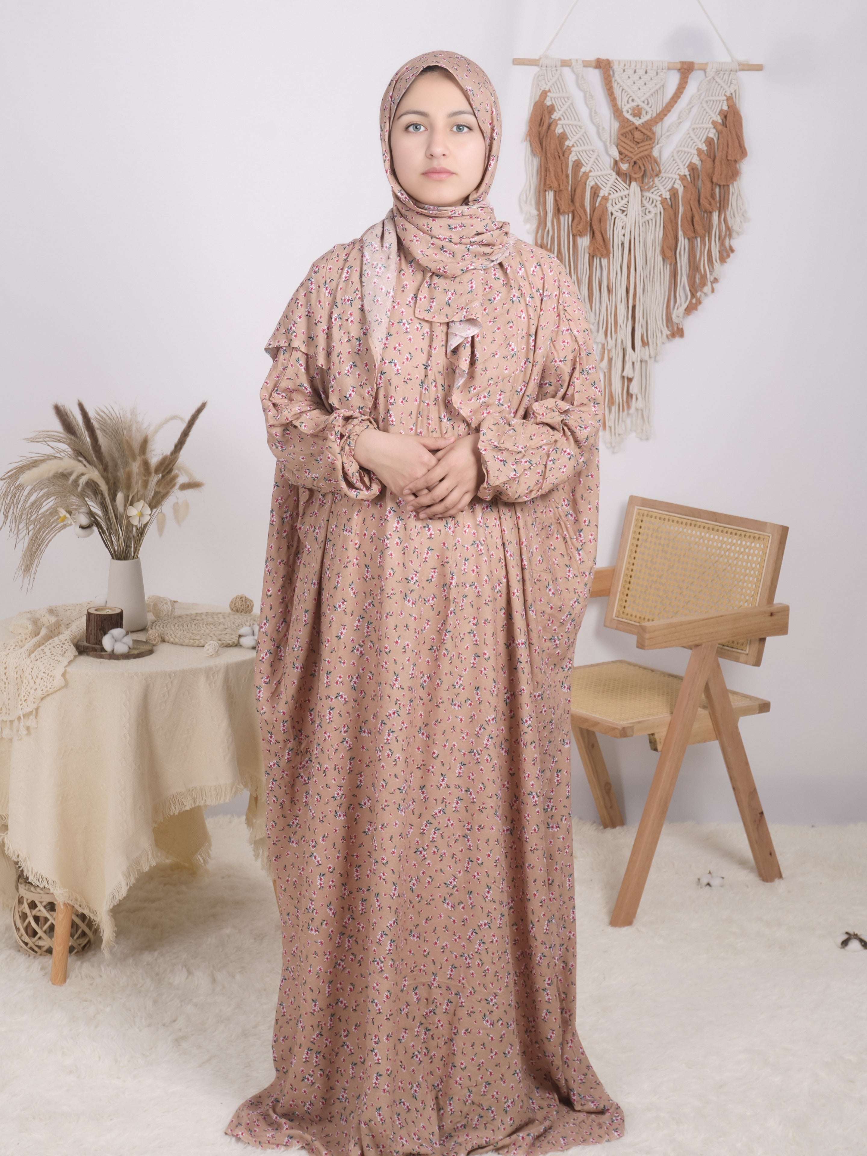 Plus Size Floral Kaftan Dress Long Sleeve Maxi Loose Fit