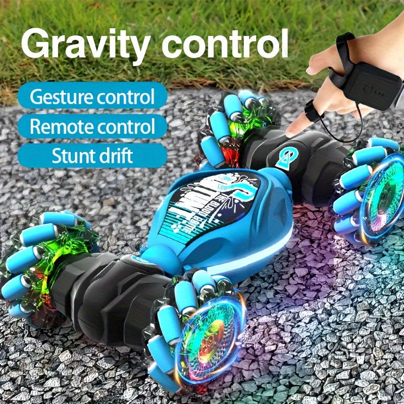 Off-Road 4WD RC Car with Gesture Sensing, Rechargeable Battery, Weather Resistant Animal Theme Blue Red for Ages 14+