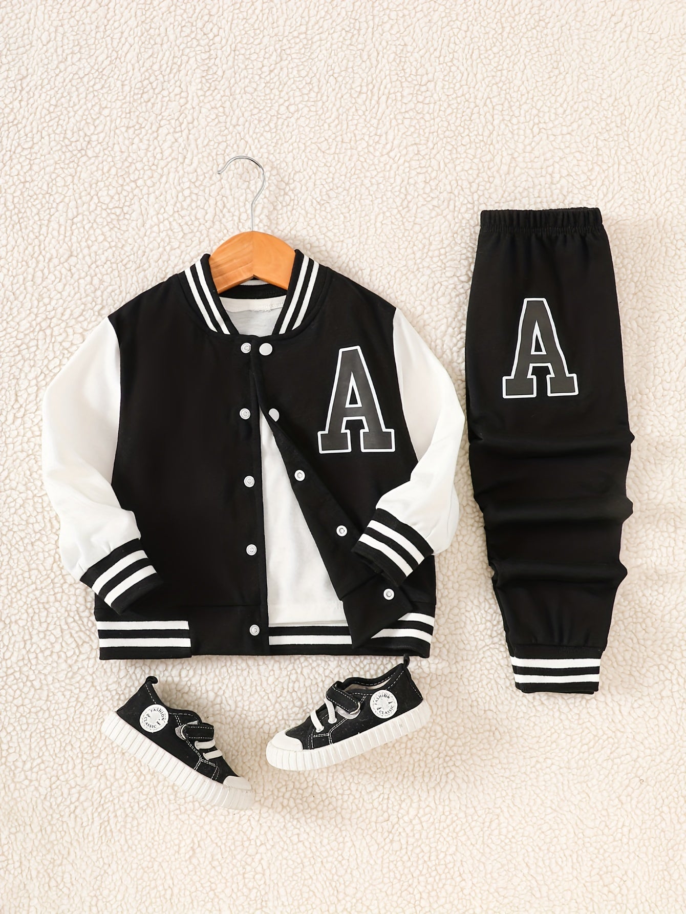 Boys Fall Winter Baseball Suit Polyester Knit Alphabet Print Regular Fit with Button