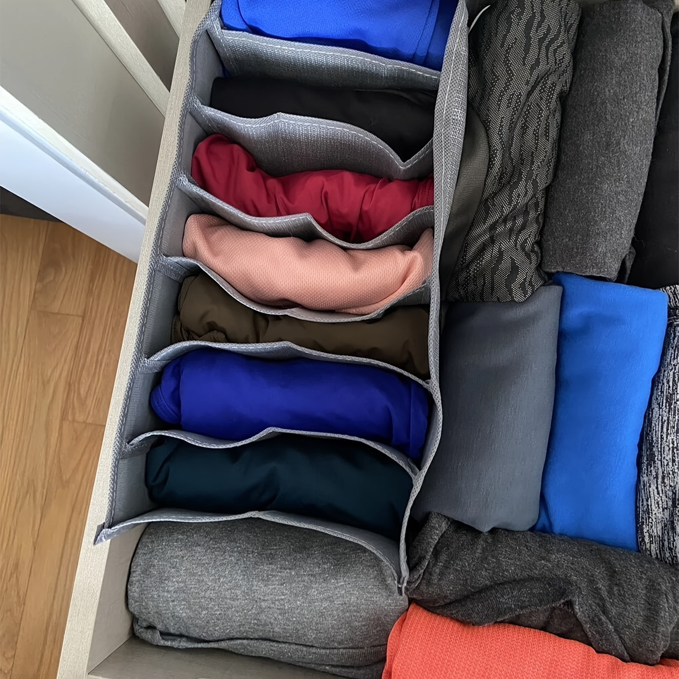 Juego de 4 cestas de almacenamiento de tela no tejida cepillada gris con 7 compartimentos para ropa y organización