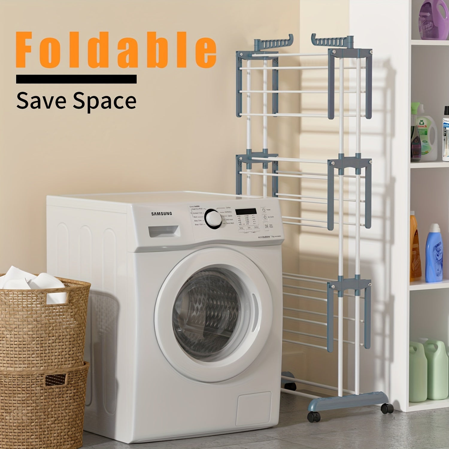 4-Tier Stainless Steel Clothes Drying Rack Foldable with Removable Hanger Indoor Outdoor