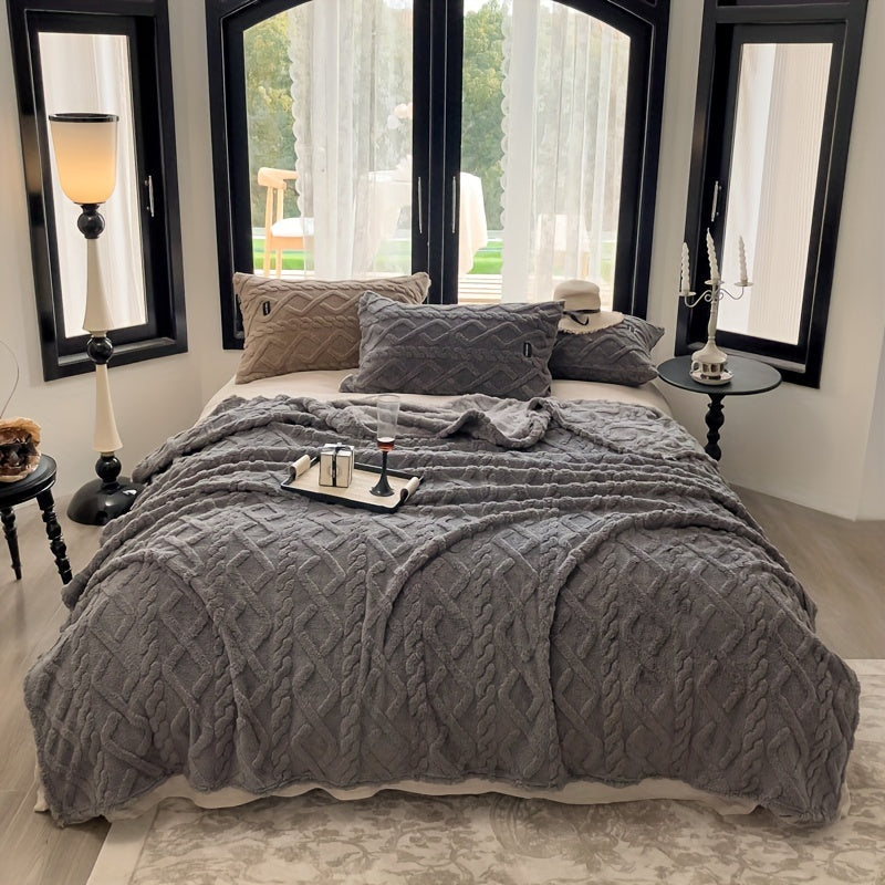 Jacquard Chenille Bed Blanket with Striped Pattern in Mixed Colors for Cozy Comfort