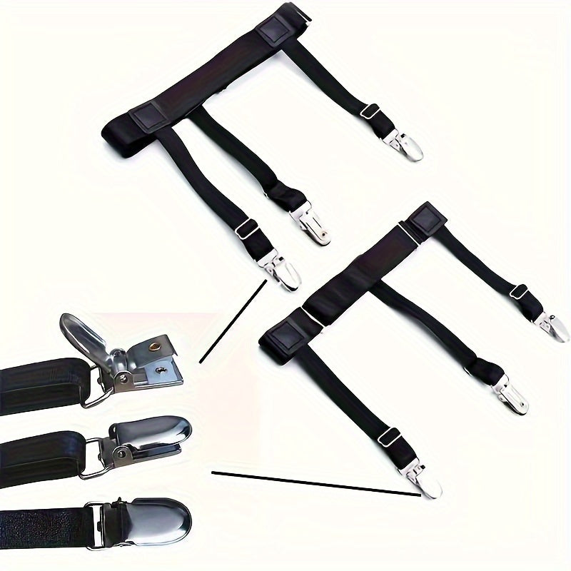 Set of 2 Nylon Adjustable Shirt Stay Garters with Non-Slip Clips for Men and Women