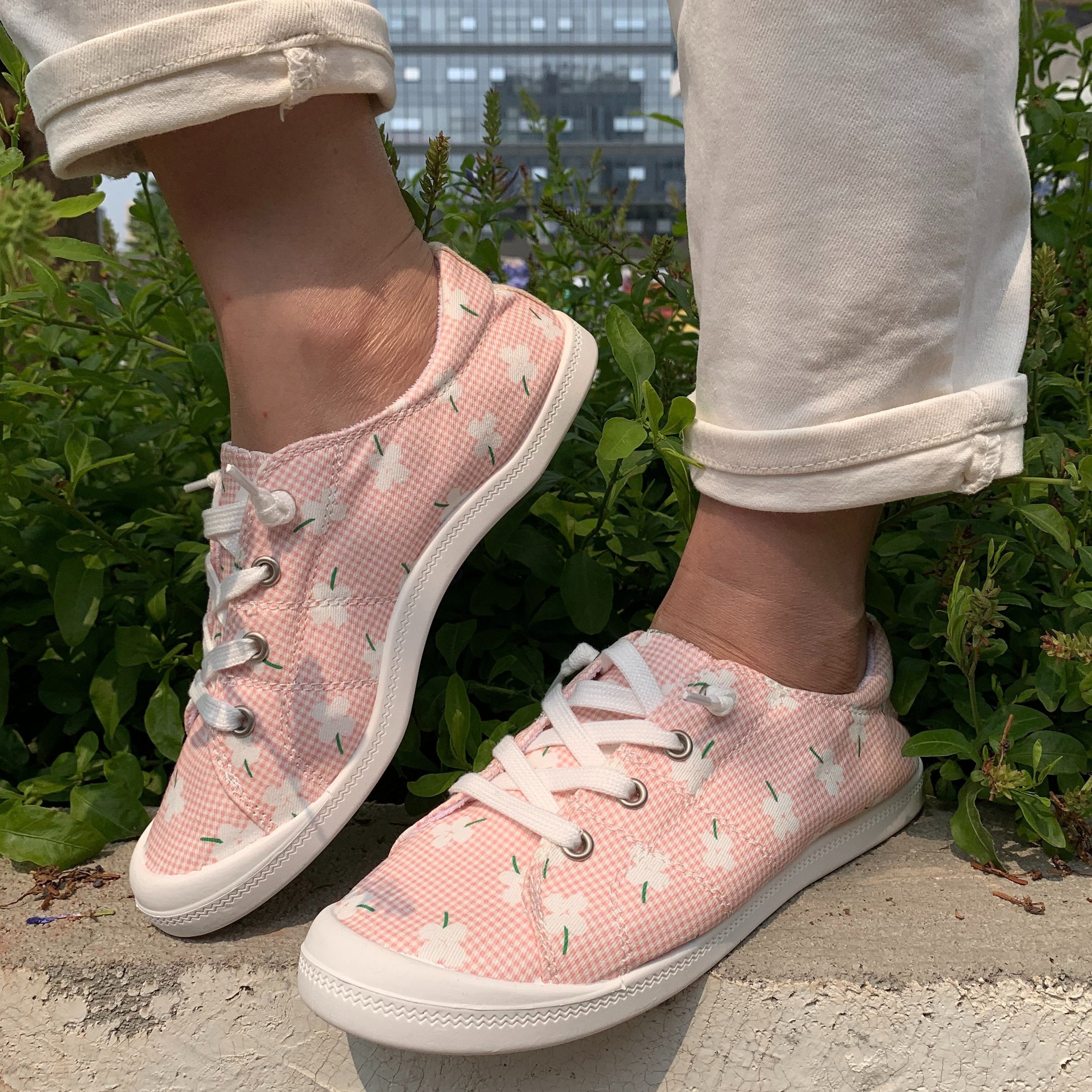 Women's Pink Floral Slip-On Sneakers - Soft Sole All-Season Casual Shoes