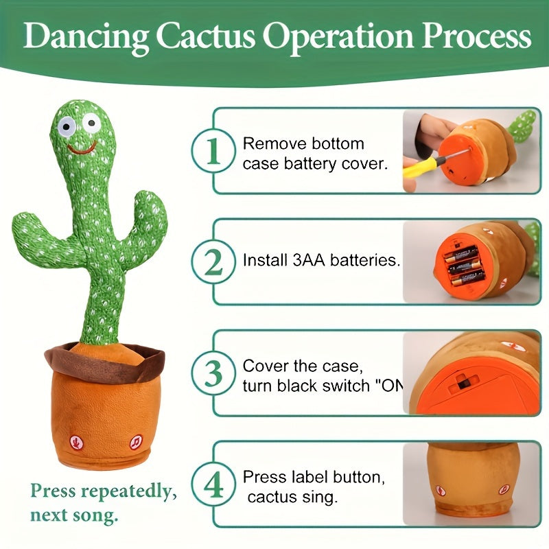 Baby Toy Talking Cactus for 0-6 Months LED Singing Recording Dance Imitation Textured Fabric Green
