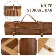 Faux Leather Knife Roll Bag Portable Chef Knife Organizer with Adjustable Strap
