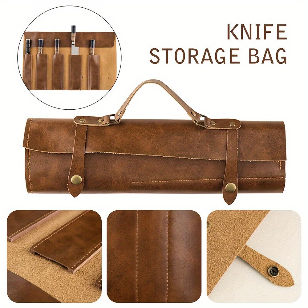 Faux Leather Knife Roll Bag Portable Chef Knife Organizer with Adjustable Strap
