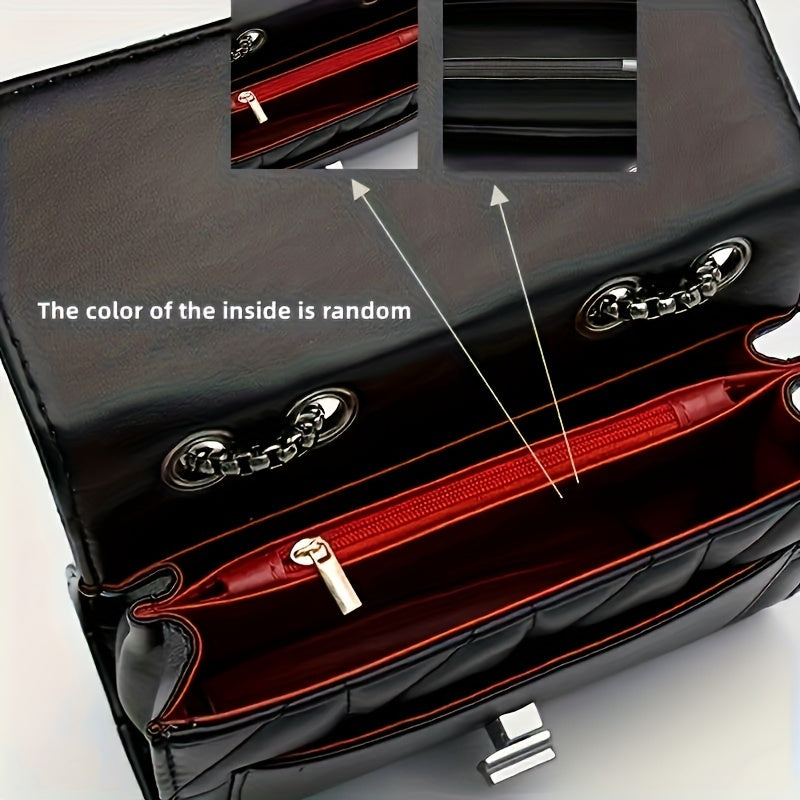 Black Tartan Crossbody Bag with Adjustable Strap and Turn Lock Closure