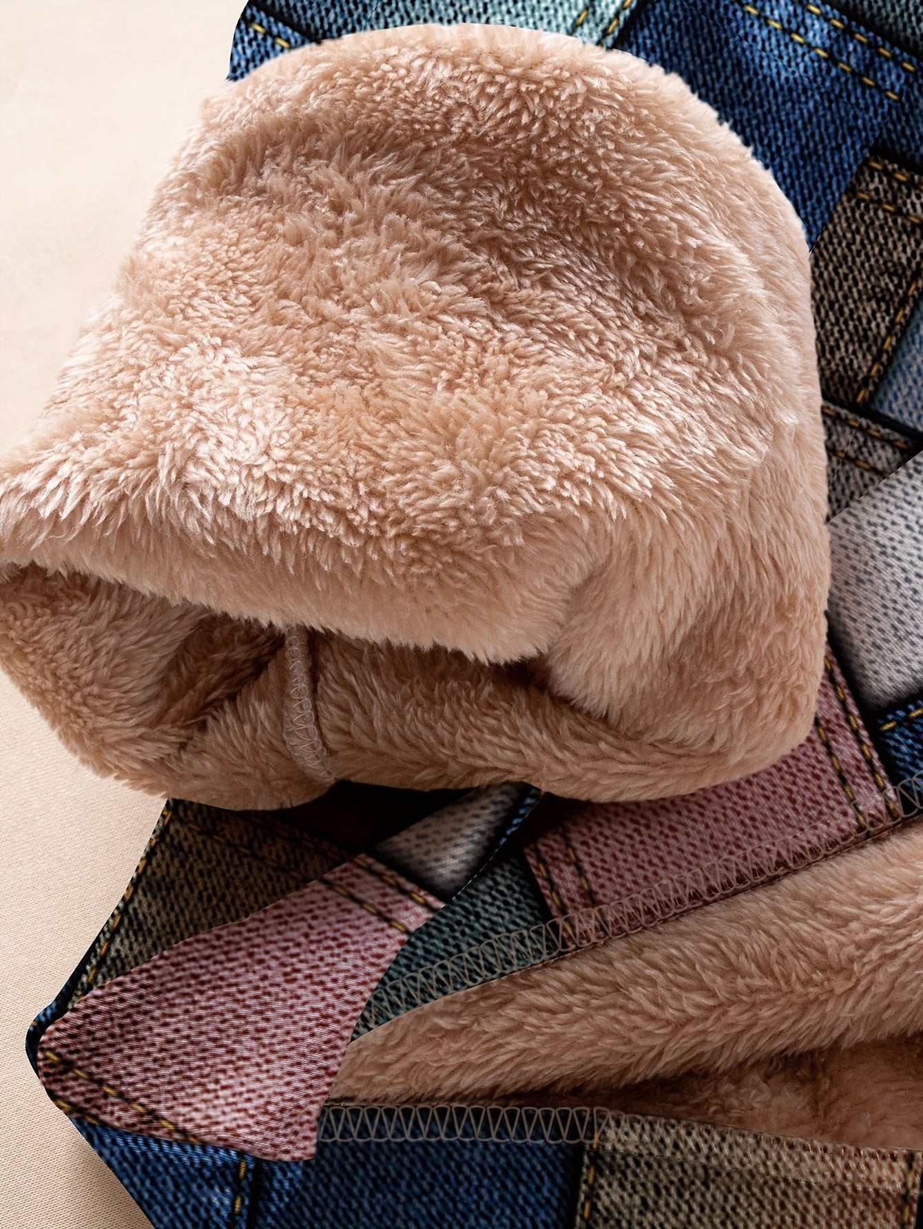 Plus Size Women's Denim-Style Hoodie with Faux Denim Pattern Autumn Winter Long Sleeve