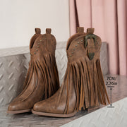 Женские западные ковбойские сапоги с кисточками и заклепками, массивный каблук, всесезонные