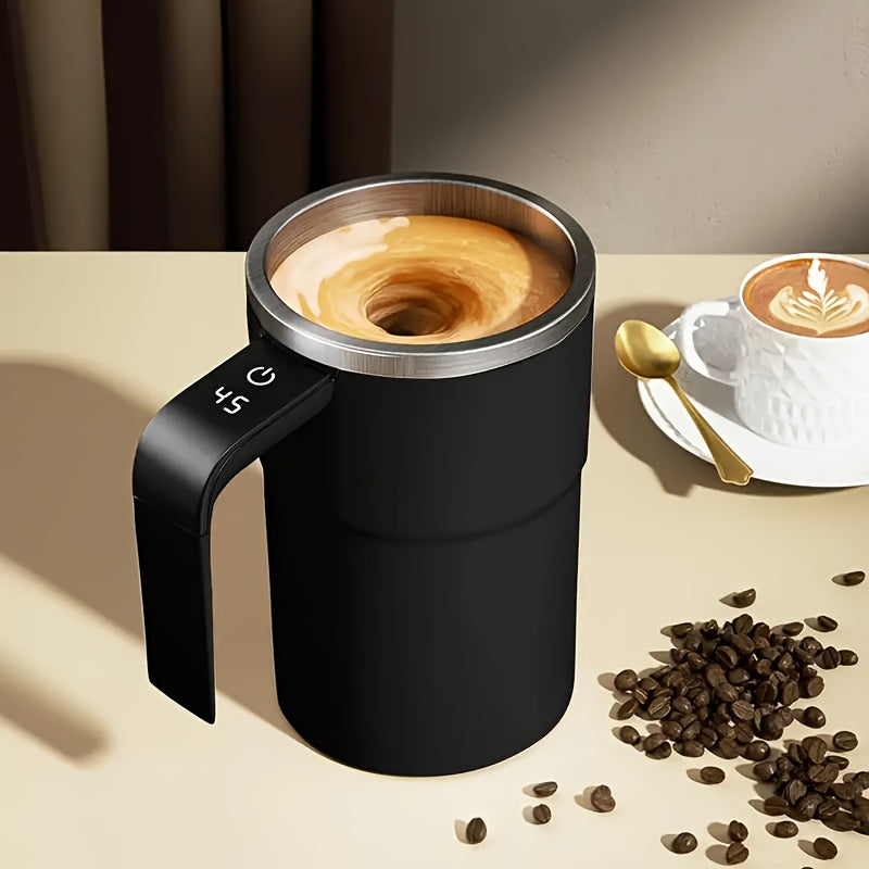 Self-Stirring Coffee Mug Stainless Steel Matte Finish USB Rechargeable Temperature Display