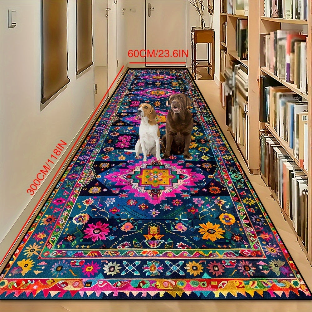 Velvet Bohemian Runner Rug 6mm Thick Anti-Slip Stain Resistant Polyester Rectangular Mat for Home Hotel Coffee Shop