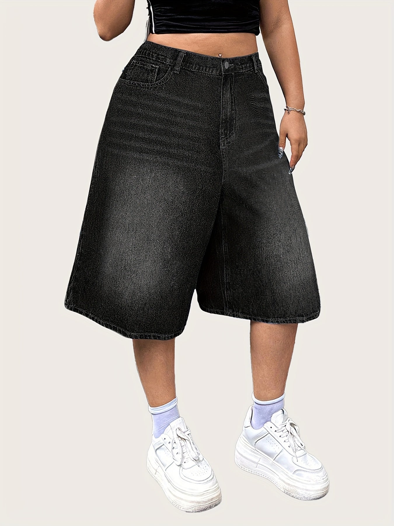Plus Size Women's Denim Shorts Elastic Waist Casual Baggy Fit