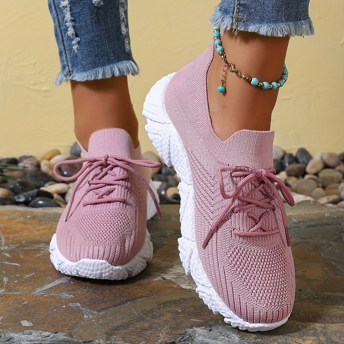 Women's Mesh Lace-Up Casual Sneakers Breathable Lightweight Running Shoes