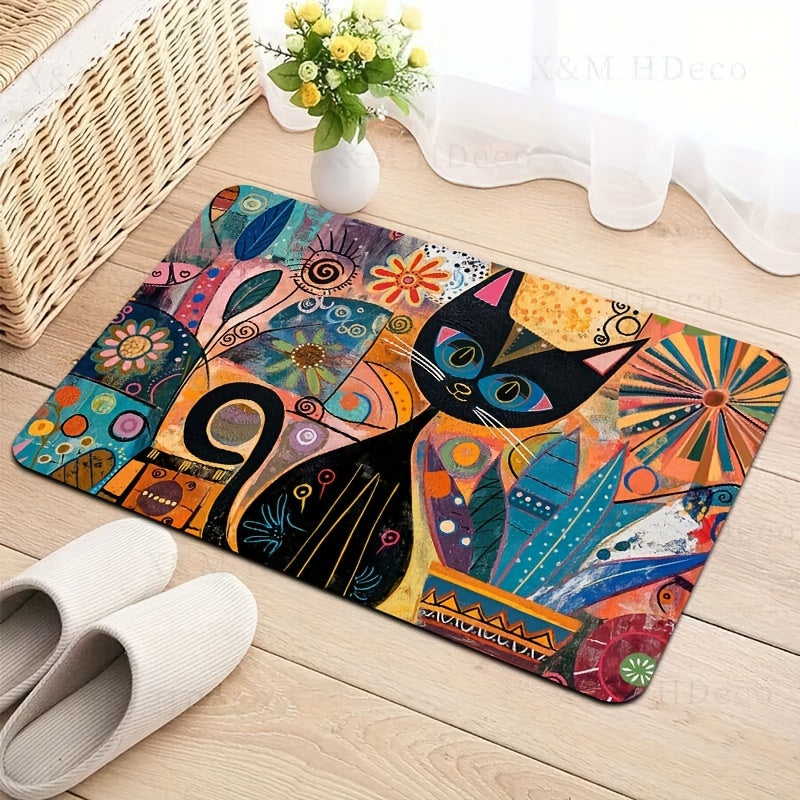 Abstrakt san'at mushuk doormat, sirgʻalmas polyester, yuviladigan kirish qismi gilam