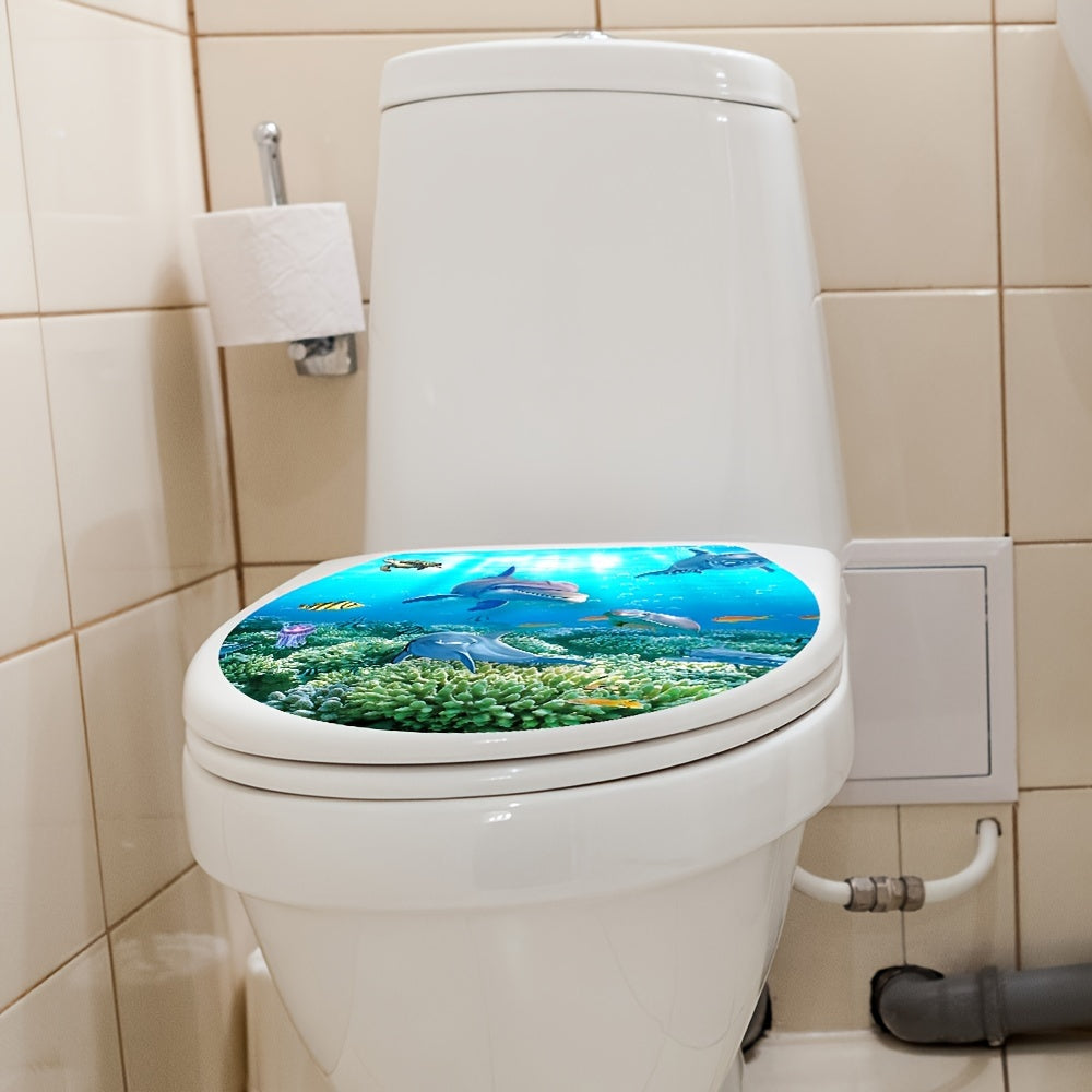 Cartoon Shark and Turtle Bathroom Sticker Matte Finish Self-Adhesive Toilet Lid Decal