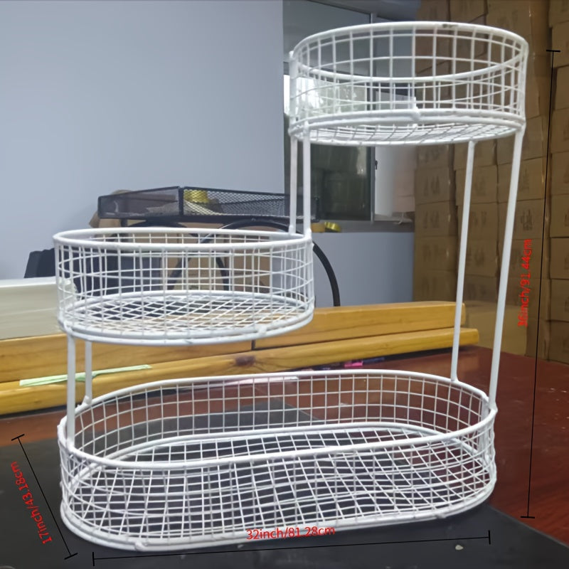 Двухуровочная корзина для хранения из черной металлической сетки для кухни и гостиной