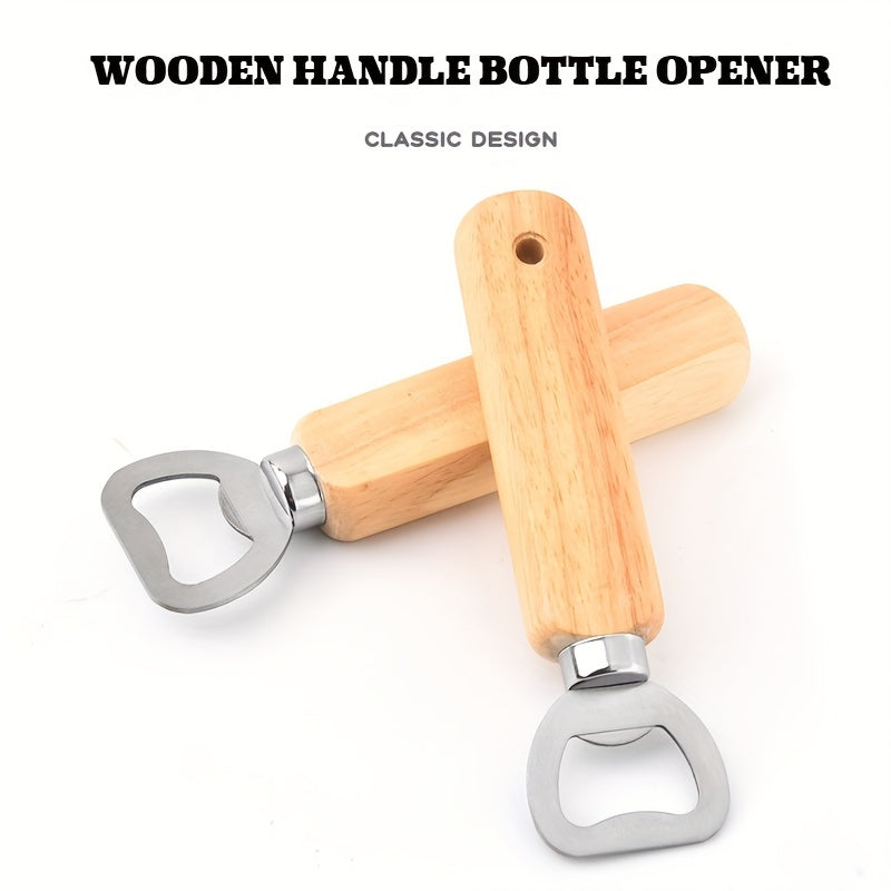 10pcs Stainless Steel Bottle Openers with Wooden Handles for Beer Wine Juice