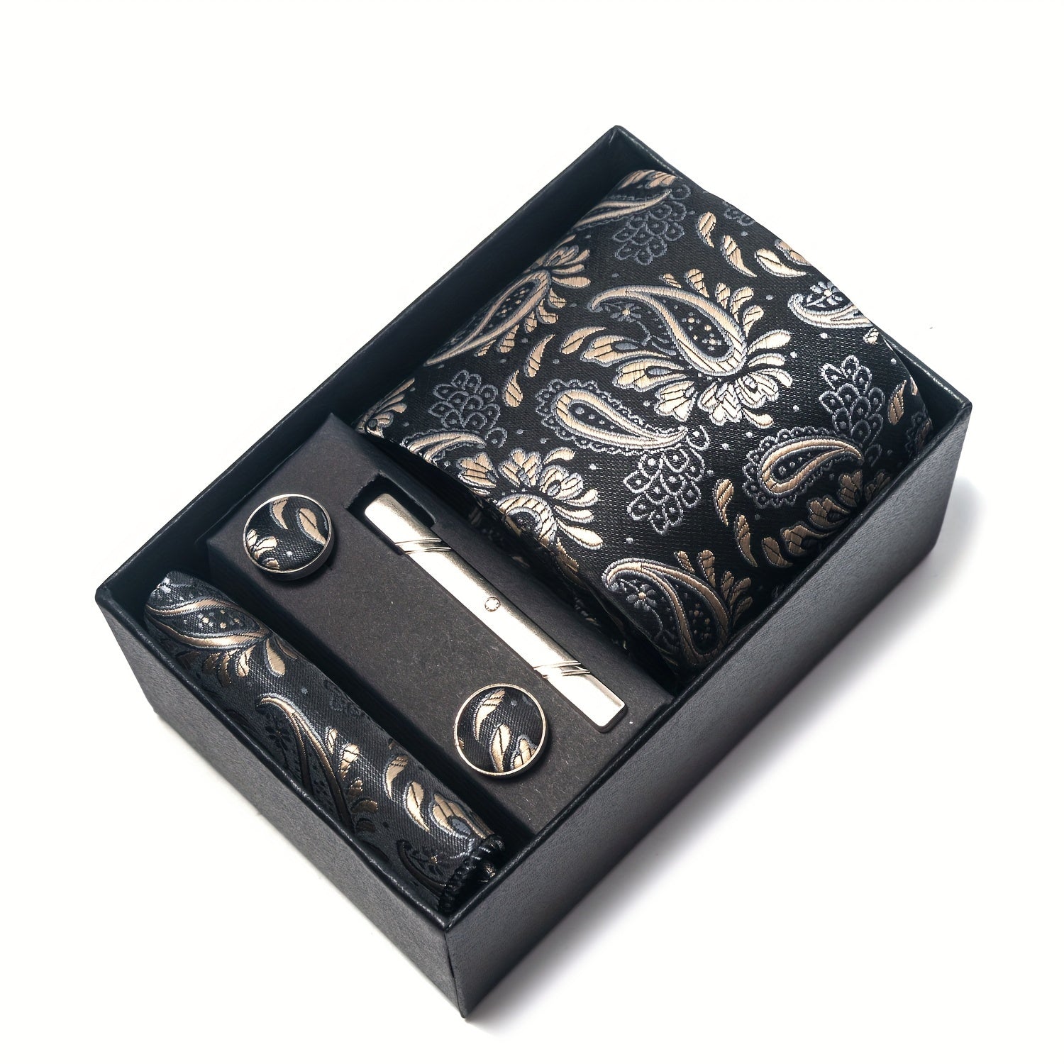 Conjunto de corbata para hombre con pañuelo y gemelos para bodas y regalos, longitud de la corbata 7.5 cm