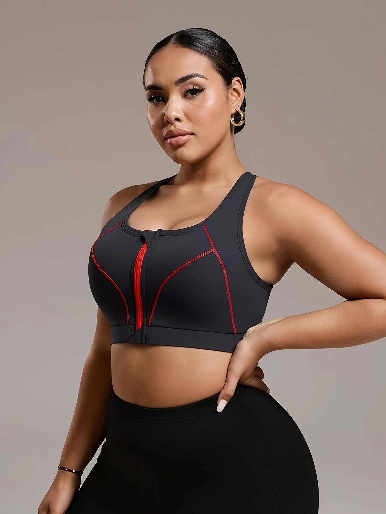 Plus Size Women Sports Bra with Front Zipper High Support Removable Pads