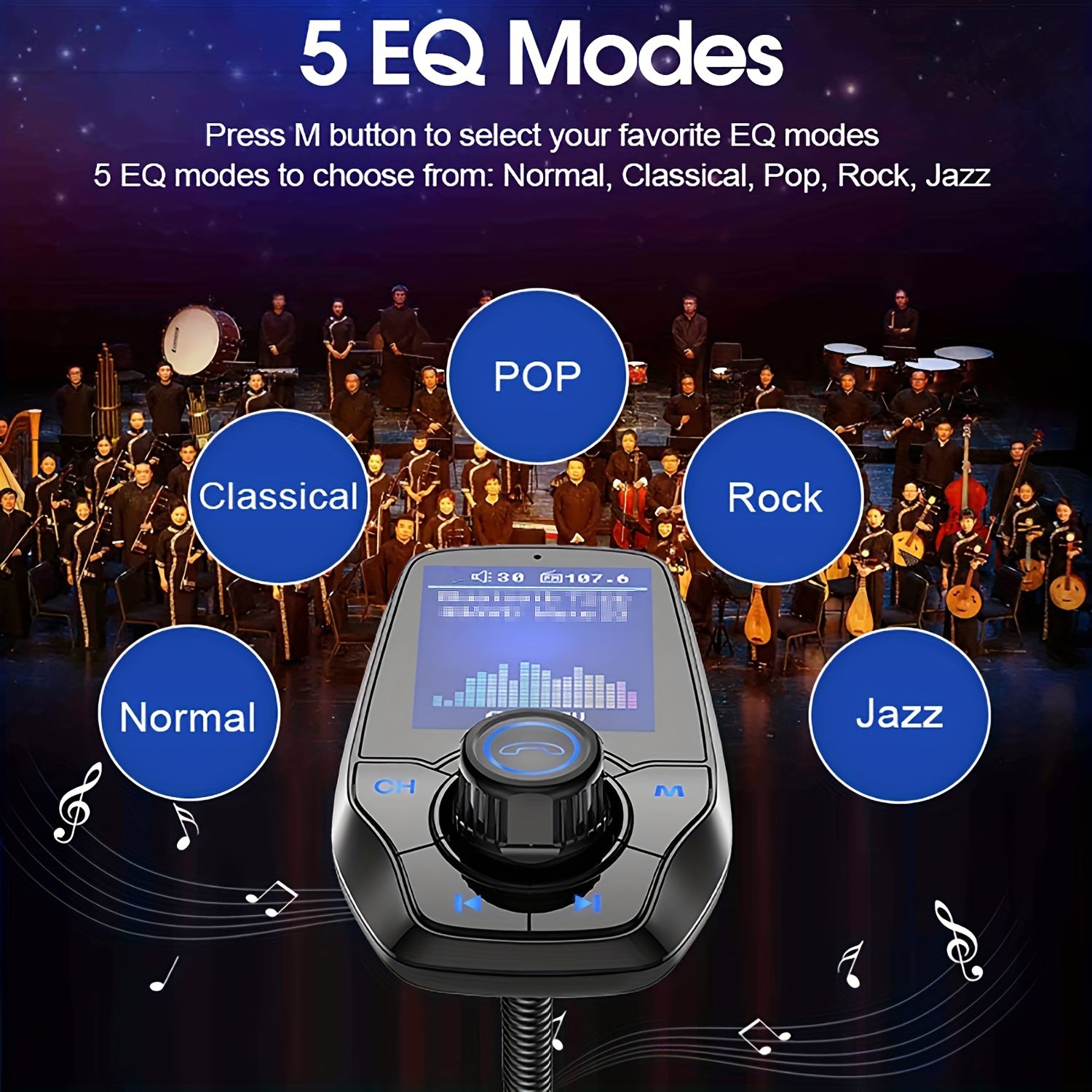 Kit de adaptador transmisor FM inalámbrico para coche con pantalla a color y cargador USB