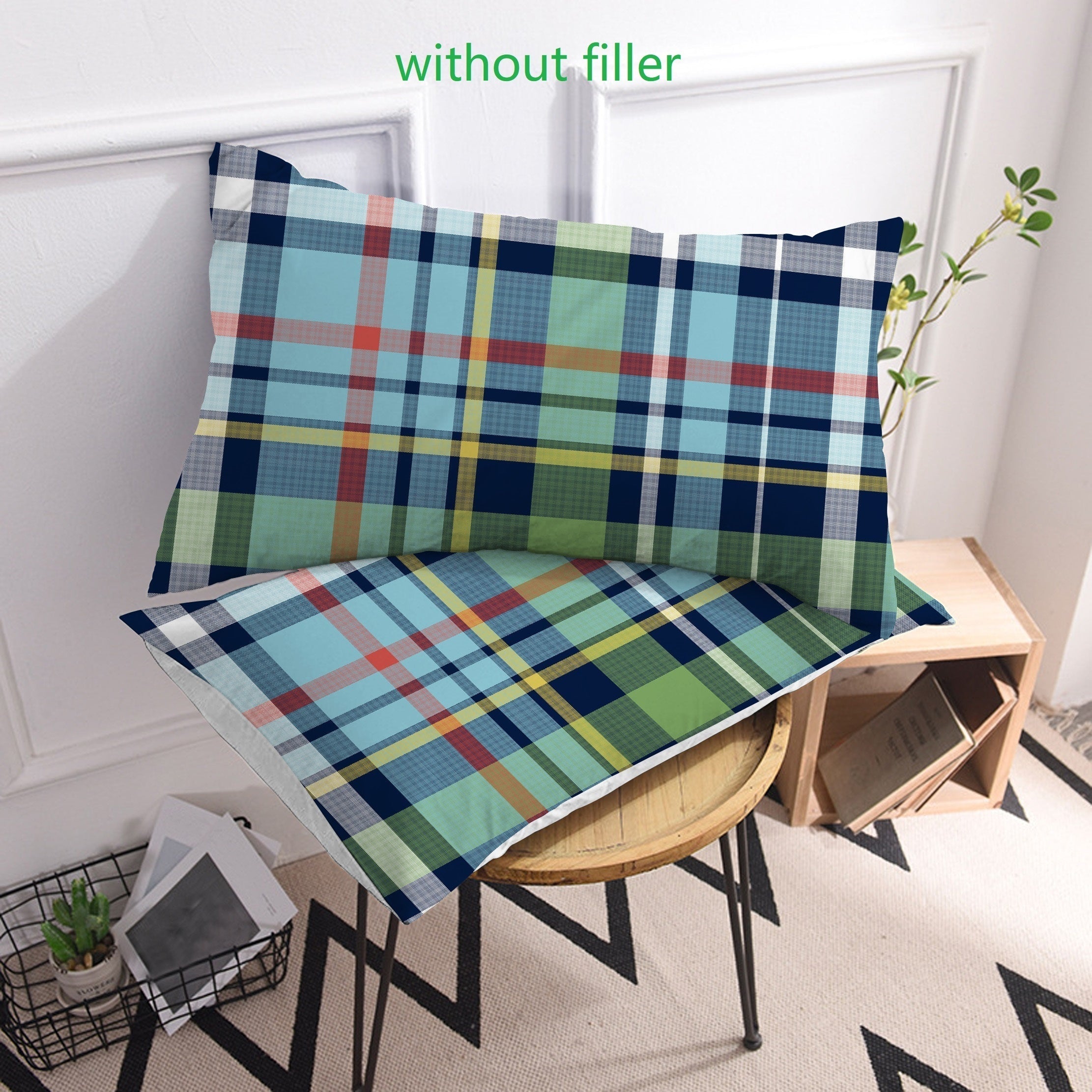 Striped Plaid Printed Brushed Pillowcases Set of 2 Soft Breathable Cover for Bedroom Sofa