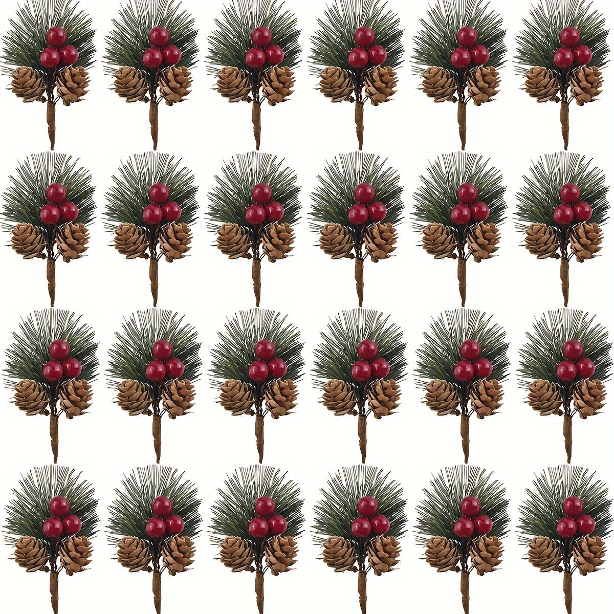 Ramitas de pino artificial con bayas rojas y piñas para coronas y decoración de temporada