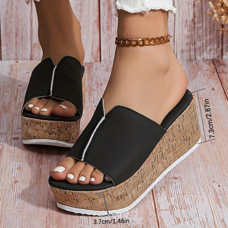 Women's Wedge Sandals PU Open Toe Slip-On Platform Heels for Summer Beach Casual