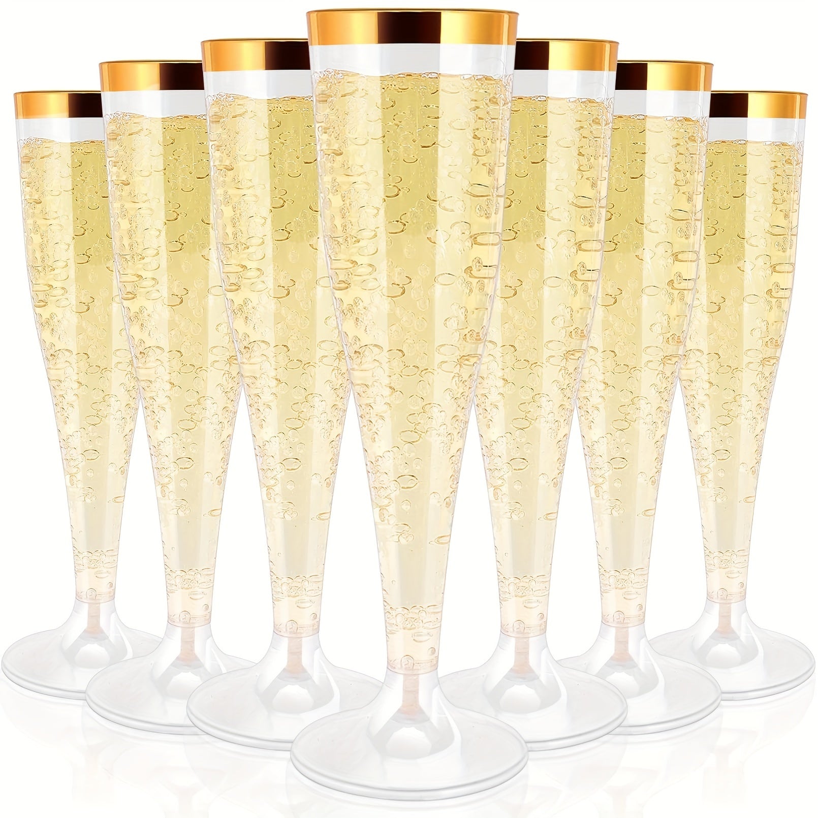 Set of 20 Gold Rimmed 4.5oz Disposable Plastic Champagne Flutes Reusable Recyclable