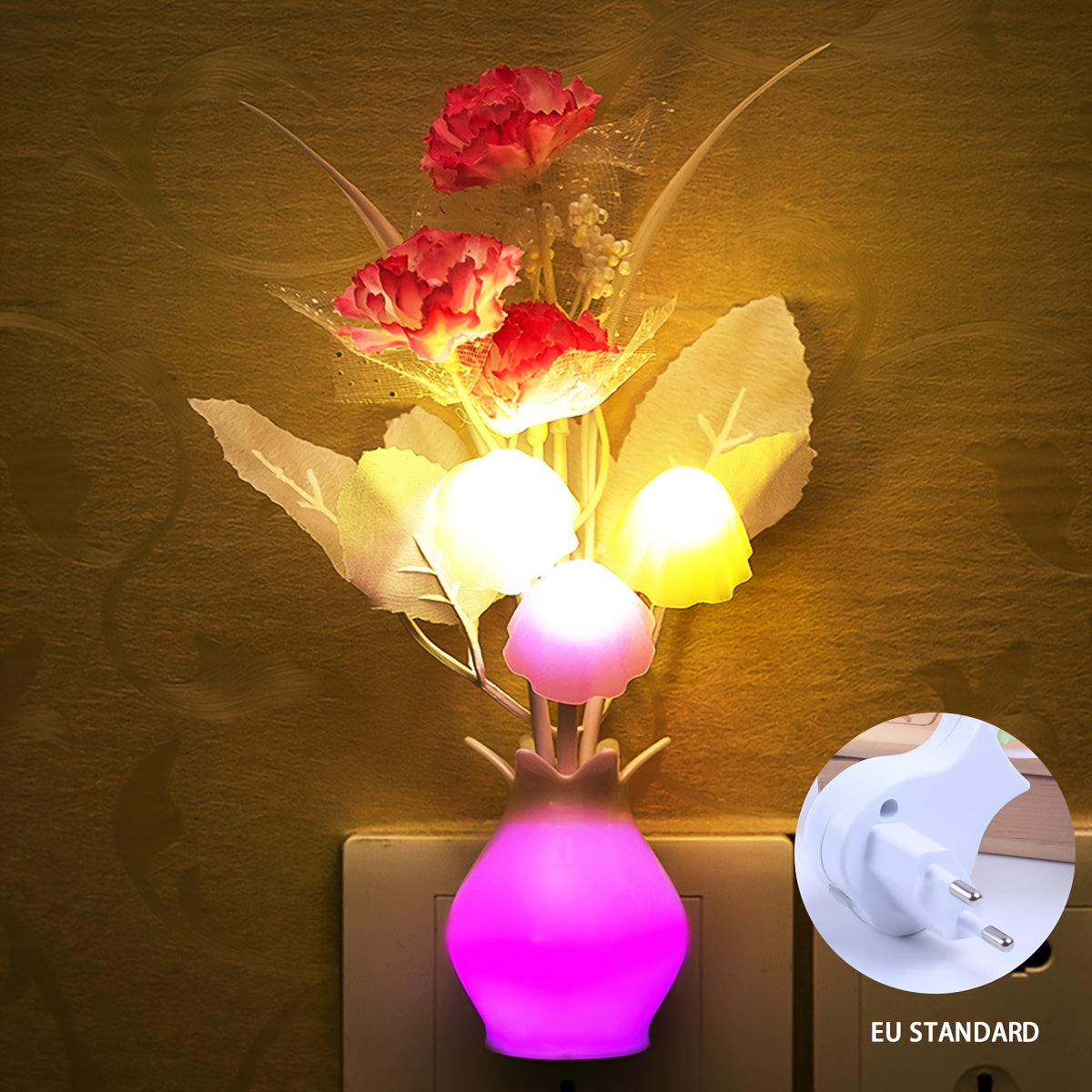 LED Mushroom Night Light Dusk to Dawn Sensor Wall Decor Plug-in European Standard
