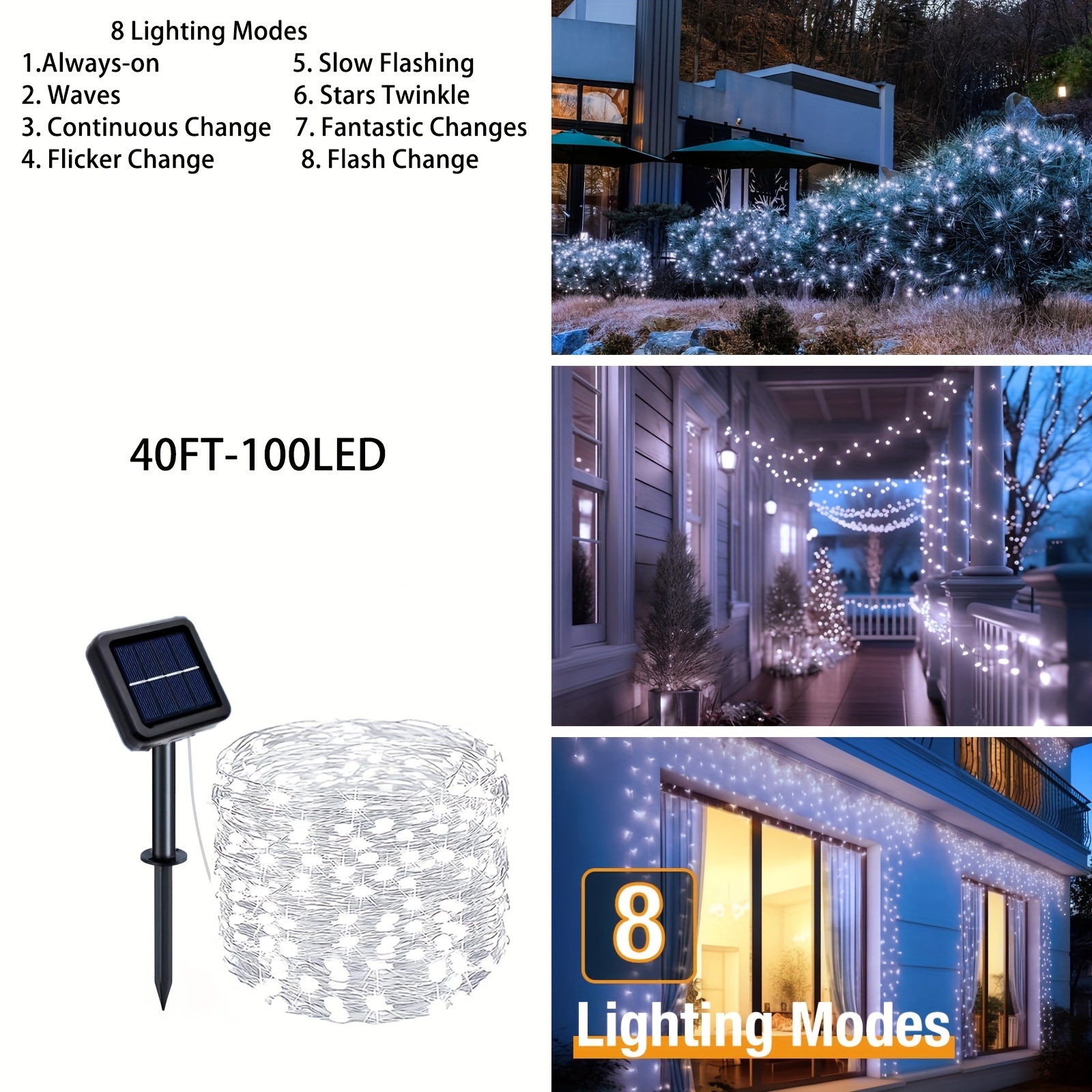 Solar Powered LED String Lights 12.19-32 Meters 100/300 LEDs Outdoor Decor Patio Tree Balcony Gazebo