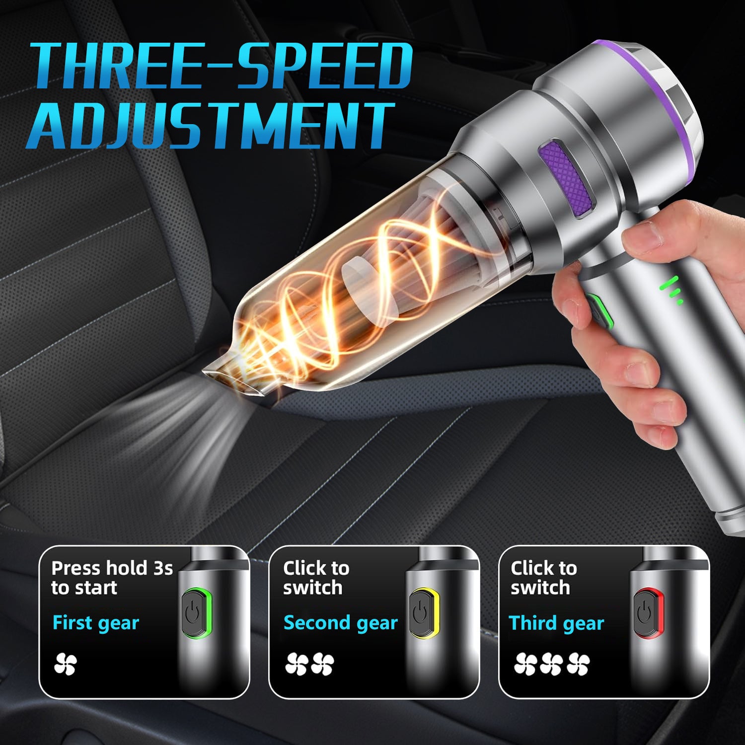 Aspiradora de mano portátil para coche 16KPa de fuerte succión, recargable por USB