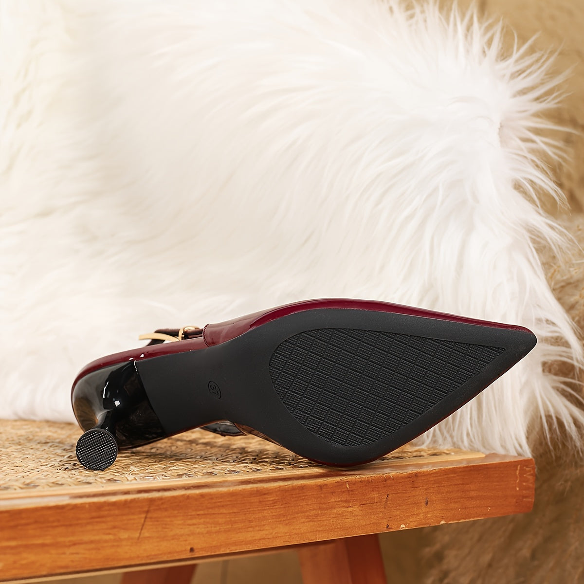 Women's Solid Color Ultrahigh Kitten Heel Pumps with Ankle Strap Square Toe