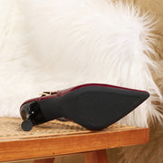 Women's Solid Color Ultrahigh Kitten Heel Pumps with Ankle Strap Square Toe