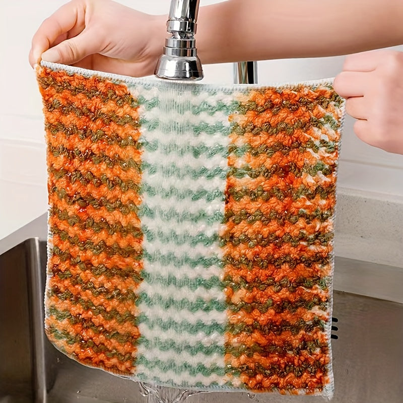 10pcs Striped Non-Stick Oil Cleaning Cloth Soft Towel for Bathroom 24.99x24.99cm