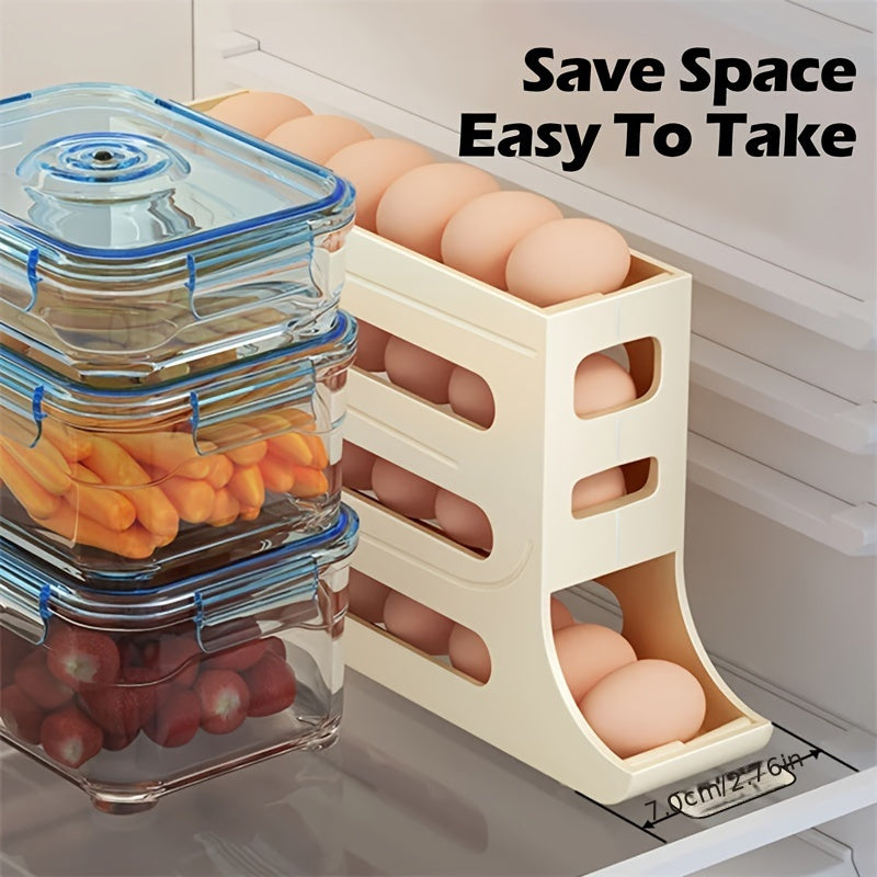 Refrigerator Egg Storage Box with Automatic Rolling Rack Large Capacity ABS Material