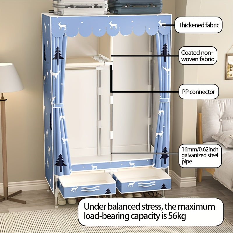 Wooden Bedroom Wardrobe with Steel Frame and Multiple Storage Compartments